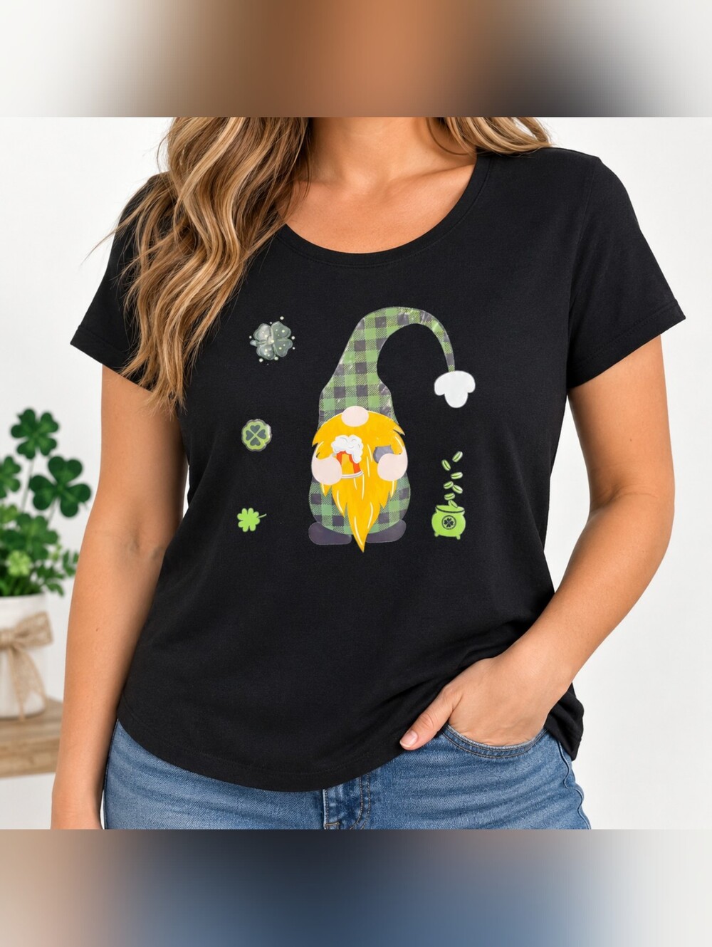 APT. 9 Essentials St Patrick’s Day Gnome T Shirt Women’s L Black Shamrock Irish
